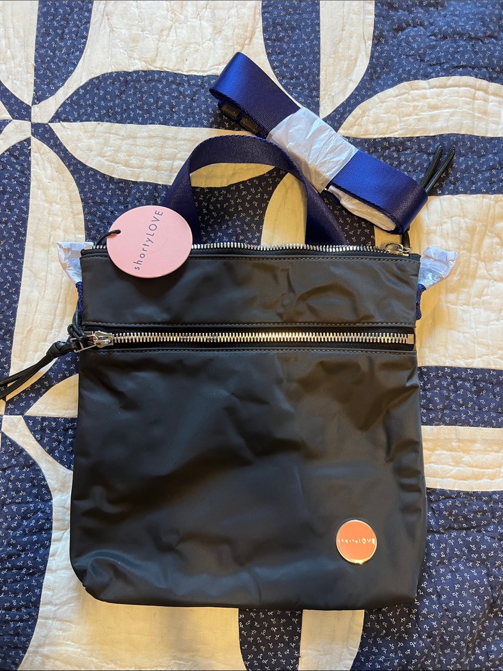 ShortyLOVE amuse medium Navy Nylon Crossbody Bag with Adjustable Strap